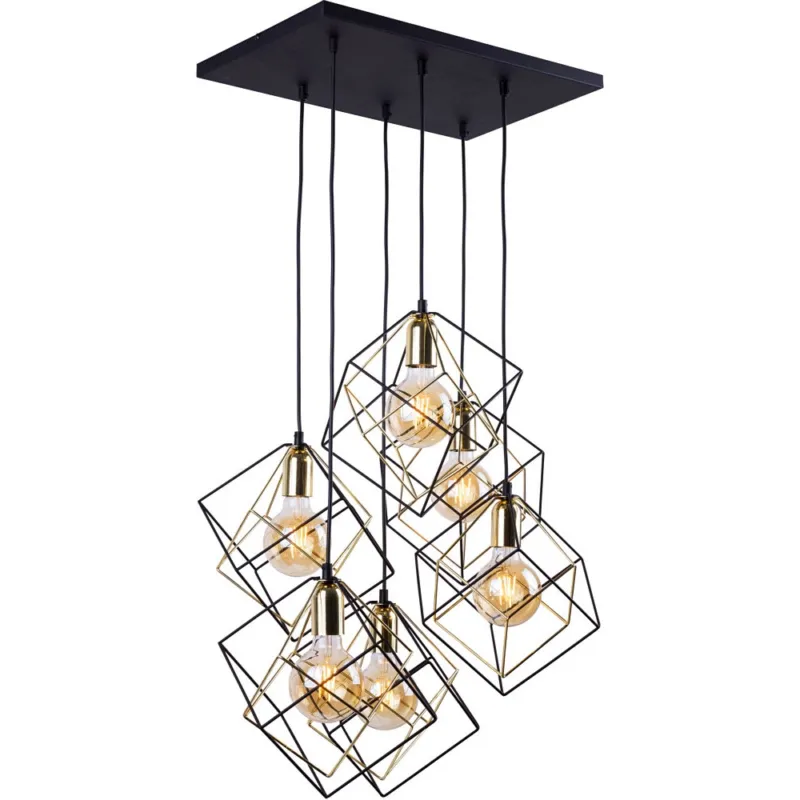 Dostępne od ręki Lampa wisząca druciana 6 punktowa Alambre VI Czarny/Złoty TK Lighting