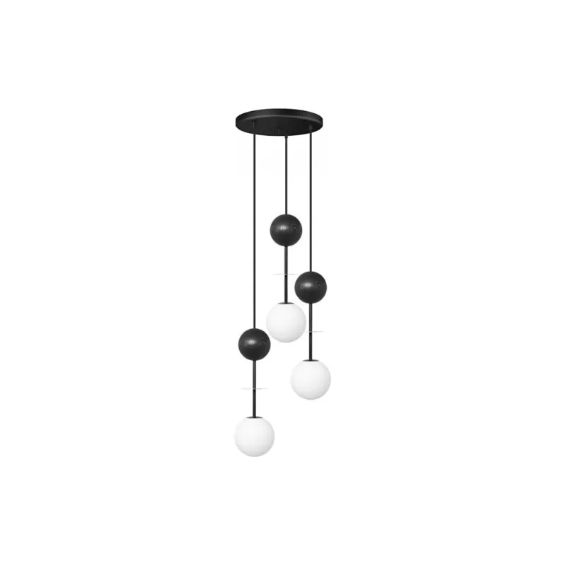 Lampa wisząca szklane kule z drewnem Oio III biały/czarny/złoty Ummo Tani