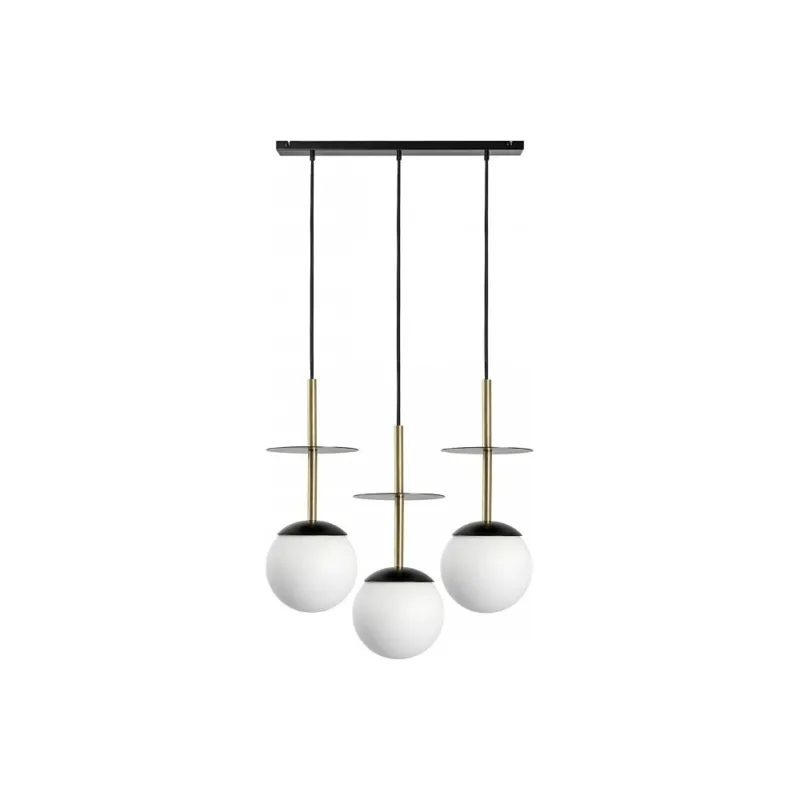 Lampa wisząca 3 szklane kule na listwie Plaat A 130cm biały/czarny/złoty Ummo Okazja