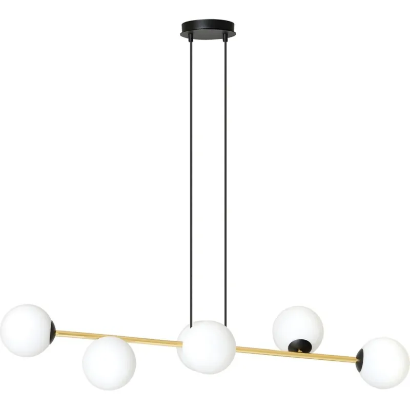 Najlepsza cena Lampa wisząca podłużna szklane kule Gravity IV 110cm biały/złoty/czarny Emibig
