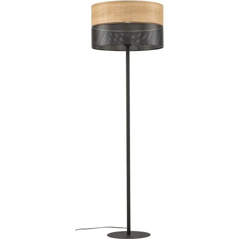 Lampa podłogowa ażurowa z drewnem Nicol czarna TK Lighting Bestseller