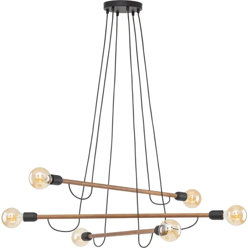 Zniżka Lampa wisząca loft "patyczak" Helix Wood VI 93cm czarny/orzech TK Lighting
