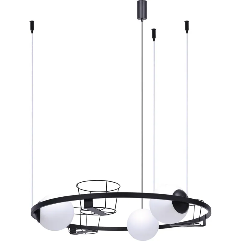 Wyprzedaż Lampa wisząca okrągła szklane kule z kwietnikami Plant 78cm biało-czarna Zumaline