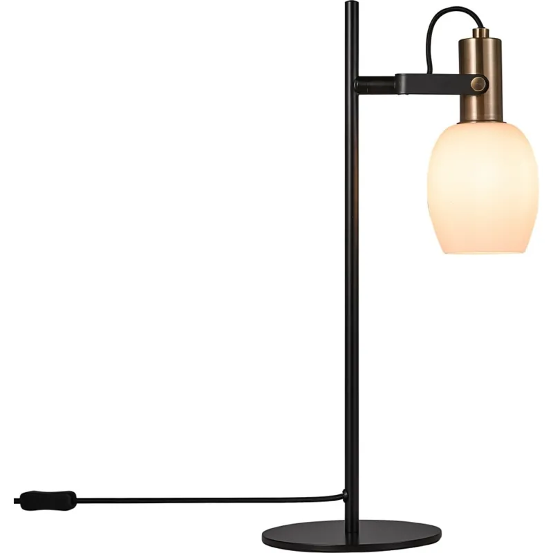 Bezpieczne zakupy Lampa stołowa szklana retro Arild biały/czarny/mosiądz Nordlux
