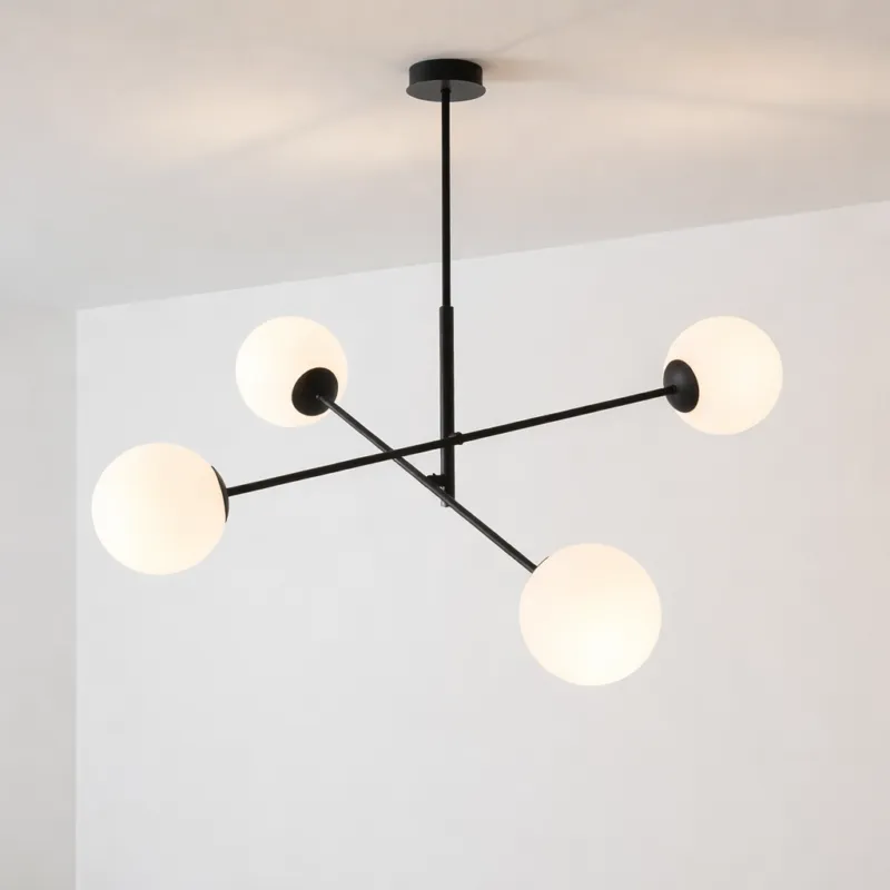 Promocja Czarna lampa sufitowa Frix 4 z białymi kloszami