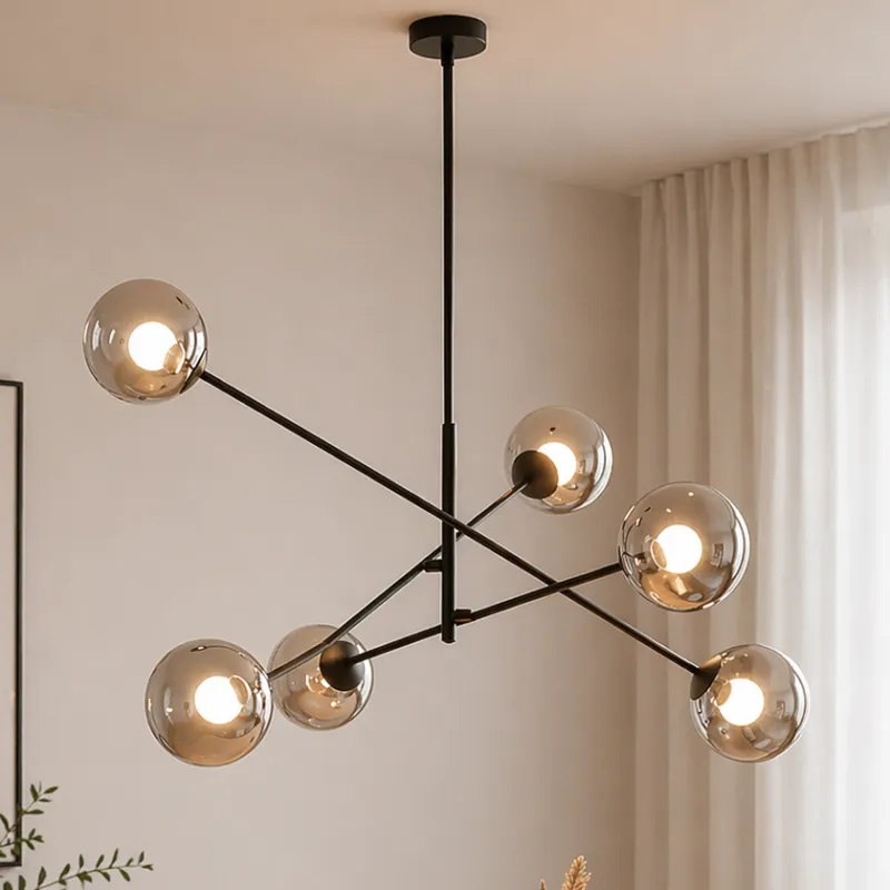 Czarna lampa na sufit Frix 6 z połyskującymi kloszami Najlepsza cena