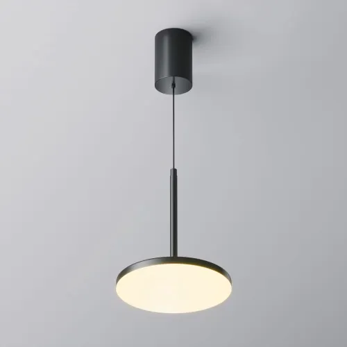 Czarna lampa wisząca z płaskim okrągłym kloszem Maytoni P076PL-L12W3K-B Plato LED 12W 3000K CRI90 18,5cm Popularny