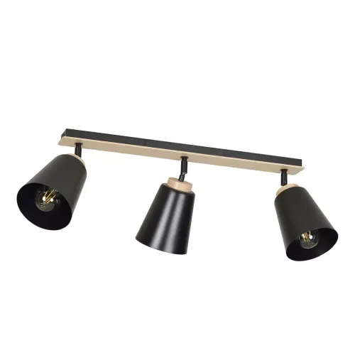 Oferta Lampa sufitowa trzy czarne reflektorki na listwie z drewnem nowoczesna skandynawska do salonu Atlas 3 Black Sufitowa Emibig 725/3 Czarny 3xE27 90cm