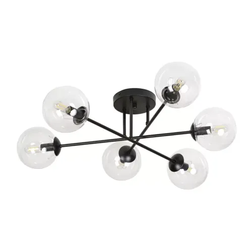 Lampa sufitowa czarne metalowe ramiona zakończone szklanymi kloszami Emibig 831/6B Czarny Brendi 6b Bl Transparent 6xE14 Oferta czasowa