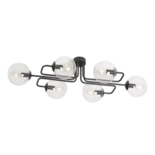 Łatwy zwrot Lampa sufitowa czarna podłużna sześć szklanych kloszy przezroczystych na metalowych ramionach Emibig 831/6A Czarny Brendi 6a Bl Transparent 6xE14 93cm