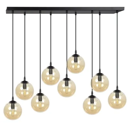 Lampa wisząca nad stół czarne kable prostokątna rozeta i miodowe kule Emibig 713/9 Cosmo 9 Bl Hit cenowy