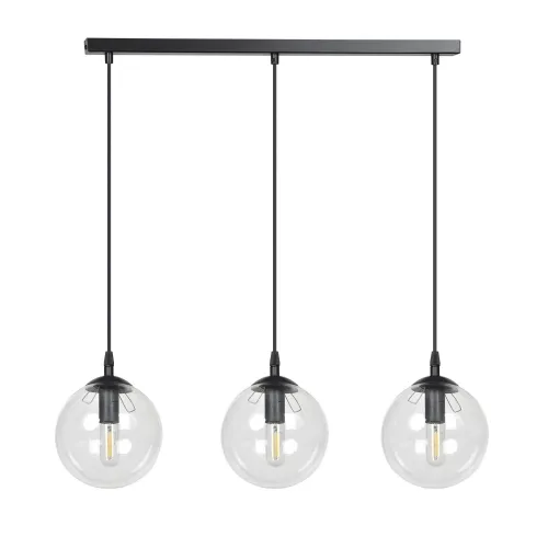 Lampa wisząca trzy szklane kule przezroczyste na listwie Emibig 711/3 Czarny Cosmo 3 Bl Transparent 3xE14 70cm Taniej