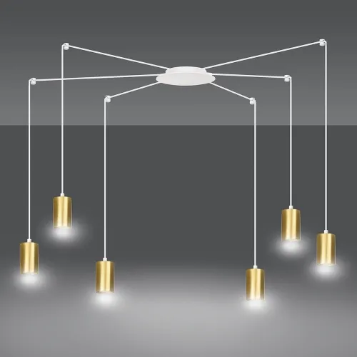 Nowość Lampa wisząca typu pająk sześć złotych tubek na białych przewodach Emibig 527/6 Biały/Złoty Traker 6 Wh/Gold 6xGU10