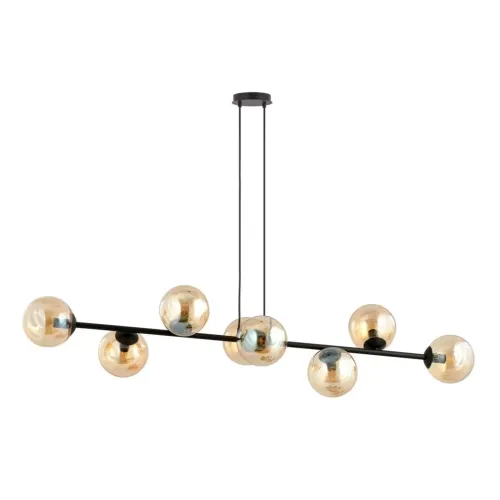 Bezpieczne zakupy Lampa wisząca czarna listwa 130cm i 8 miodowych kul Emibig 876/8 Czarny Rossi 8 Bl Miodowy 8xE14