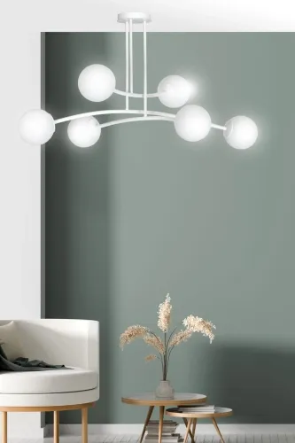 Biała lampa sufitowa do salonu długie ramiona i szklane kule Emibig 1025/6 Halldor 6 White Tylko do końca tygodnia
