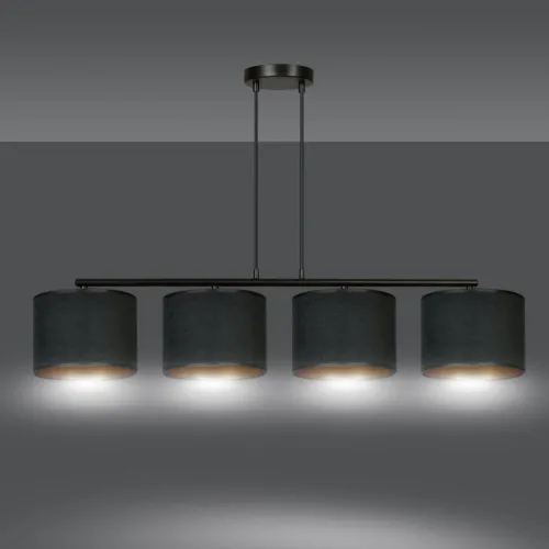 Lampa wisząca cztery materiałowe abażury na listwie w poziomie Hilde 4 Bl Black Emibig 1054/4 Czarny 4xE27 100cm Nowy