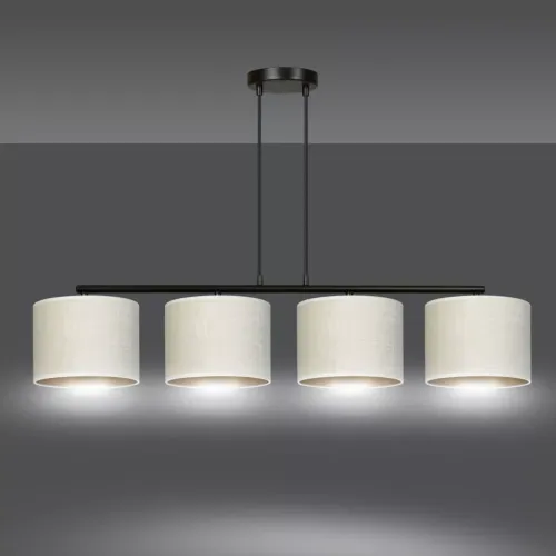 Lampa wisząca cztery białe materiałowe abażury na listwie w poziomie Emibig 1052/4 Czarny Hilde 4 Bl White 4xE27 Szybka dostawa