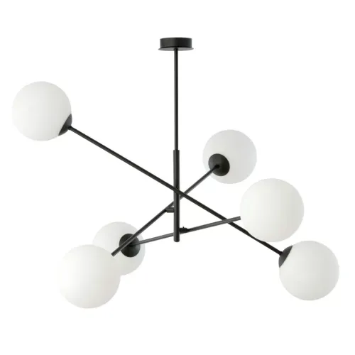 Nowoczesna lampa wisząca czarne ramiona i białe kule Emibig 1169/6 Linear 6 Black/Opal Hit cenowy