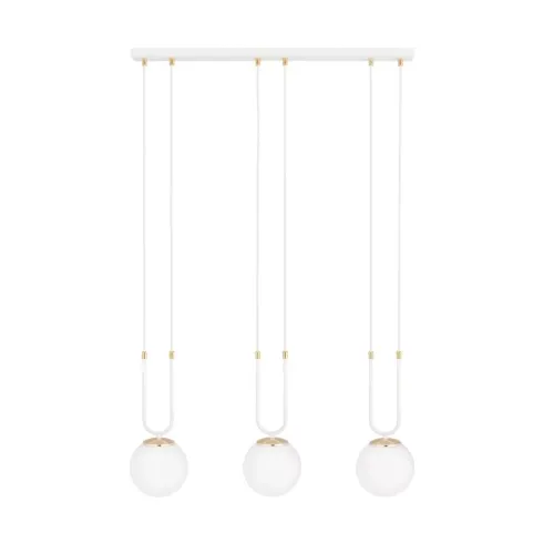 Lampa wisząca trzy kule szklane na białych przewodach ze złotym Emibig 1115/3 Biały Glam 3 White/Opal 3xE14 Ostatnie sztuki