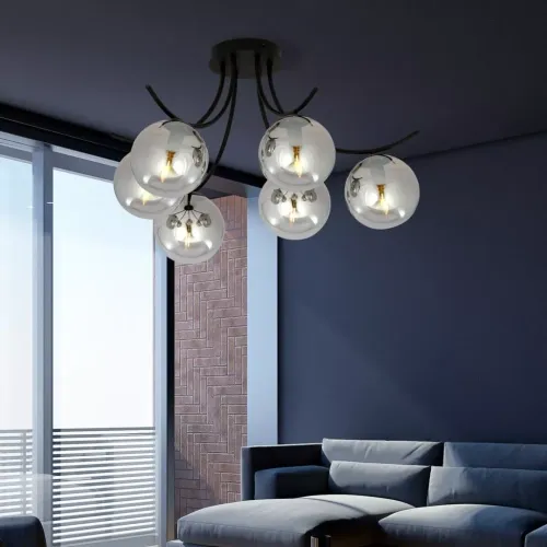 Czarna lampa sufitowa wygięte ramiona z grafitowymi kulami Emibig 1110/6 Boston 6 Black/Grafit Taniej
