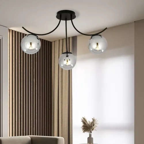 Okazja Lampa sufitowa trzy ramiona ze szklanymi kulami w połysku Emibig 1110/3 Czarny Boston 3 Black/Grafit 3xE14