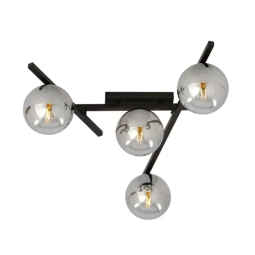 Do wyczerpania zapasów Lampa sufitowa czarna trójkątna podstawa i cztery klosze szklane kule grafitowe Emibig 1104/4 Czarny Smart 4 Black/Grafit Sufitowa 4xE14