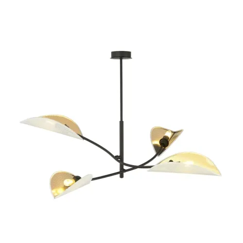 Hit sprzedaży Lampa sufitowa czarne metalowe ramiona z biało złotymi osłonami skierowanymi do góry Emibig 1107/4 Czarny Lotus 4 White/Gold 4xE14