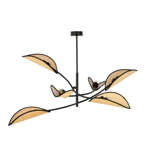Czarna przestrzenna lampa sufitowa z rattanowymi kloszami Emibig 1108/6 Lotus 6 Black/Rattan Nowy