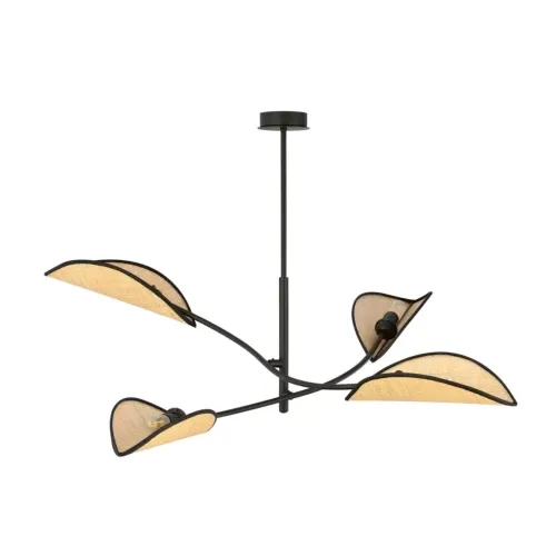 Lampa sufitowa czarne metalowe ramiona z beżowymi rattanowymi osłonami skierowanymi do góry Emibig 1108/4 Czarny Lotus 4 Black/Rattan 4xE14 Zniżka