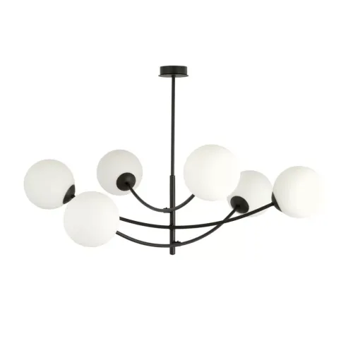 Czarna lampa sufitowa z białymi kulami i ramionami wygiętymi w górę Emibig 1102/6 Hunter 6 Black/Opal Nowy