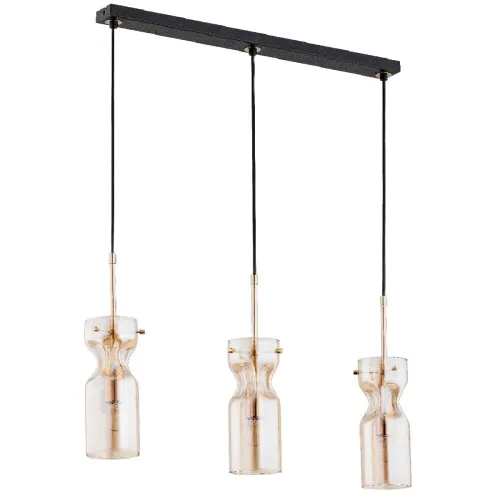 Lampa wisząca czarna listwa nad wyspę złote elementy i bursztynowe podłużne klosze Kapris Mini Alfa 63015 3xE14 79cm x 65cm Nowy