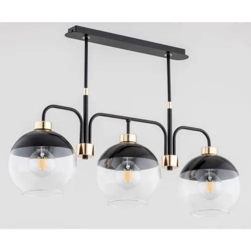 Darmowy zwrot Lampa wisząca na listwie do salonu nowoczesna czarna z dodatkiem złota transparentne szklane klosze z czarną powłoką Almary Black Alfa 63002 3xE27 51cm x 75cm