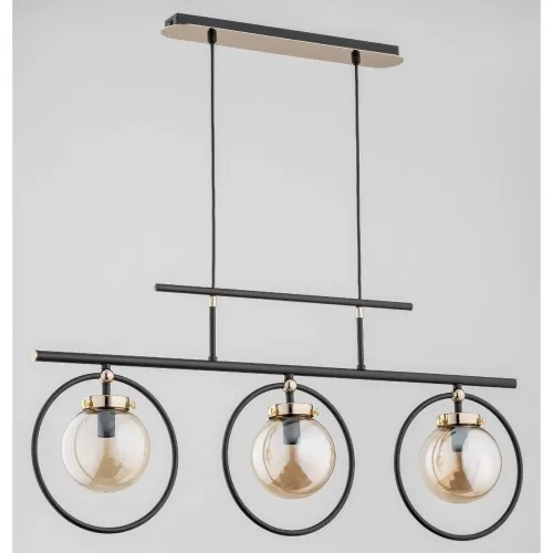 Designerska lampa wisząca nad stół czarno złota szklane bursztynowe klosze z metalową ramką na listwie Vasido Alfa 62196 3xE14 85cm x 80cm Oferta