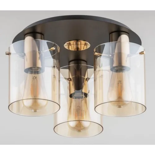 Zamów dziś Lampa sufitowa płaska okrągła podsufitka czarna bursztynowe cylindryczne klosze i złote elementy Atman Gold Alfa 62194 3xE27 22cm x 38cm