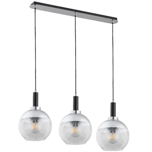Lampa wisząca nad wyspę listwa czarno srebrna szklane transparentne klosze z metaliczną powłoką Adria Silver Alfa 62192 3xE27 90cm x 75cm Ograniczona ilość