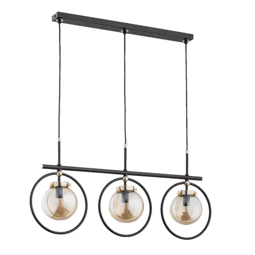 Nowoczesna lampa wisząca na listwie z bursztynowymi kloszami w metalowych okrągłych ramkach Emiko Alfa 62186 3xE14 85cm x 80cm Do wyczerpania zapasów