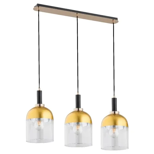 Sprawdź teraz Lampa wisząca nad wyspę czarno złota listwa i szklane klosze z pozłacaną powłoką Vento Gold Alfa 62189 3xE27 90cm x 75cm