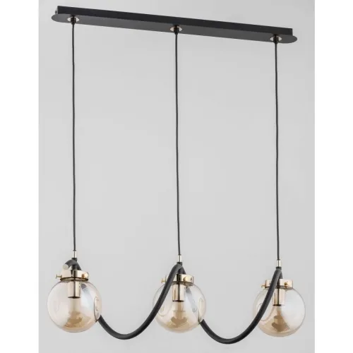 Lampa wisząca nad stół czarna listwa bursztynowe szklane klosze kulki i spiralny stelaż Gotta Alfa 62182 3xE14 90cm x 65cm Super okazja