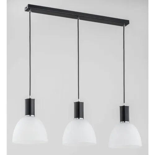 Czarna lampa wisząca nad stół potrójna na listwie z białymi szklanymi kloszami Dana Alfa 62180 3xE27 90cm x 75cm Ostatnia szansa