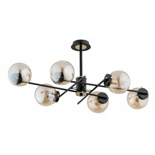 Najlepsza cena Nowoczesna lampa wisząca do salonu czarno złota podłużny stelaż i bursztynowe szklane klosze Deryl Alfa 62181 6xE14 37cm x 44cm x 90cm