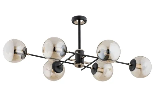 Ograniczona ilość Lampa Sufitowa Żyrandol nowoczesny Alfa 62179 Tanos 6xE14 34cm x 57cm x 96cm czarny stelaż bursztynowe szklane klosze kule