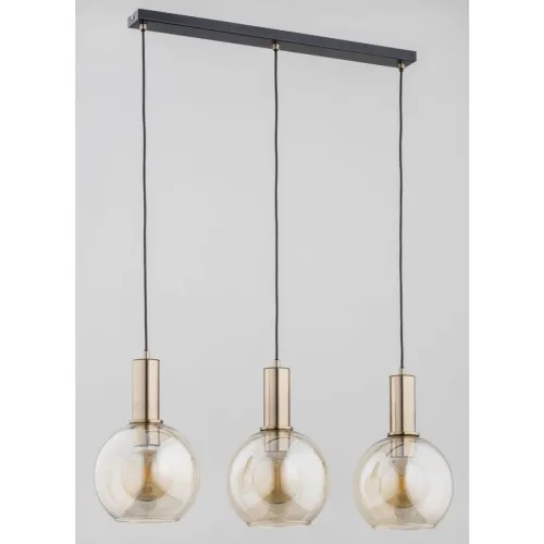 Lampa wisząca nad wyspę listwa czarno złota bursztynowe szklane klosze kule Darin Gold Alfa 62176 3xE27 90cm x 75cm Rabat