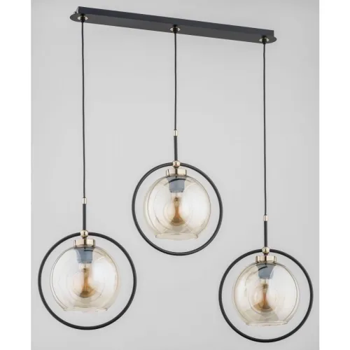 Dostępne od ręki Lampa sufitowa nad wyspę czarna listwa i złote elementy szklane bursztynowe klosze z metalową ramką Seldi Alfa 62178 3xE27 90cm x 85cm