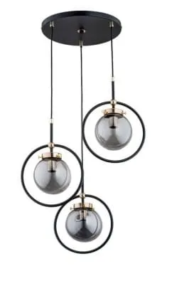 Bezpieczna płatność Nowoczesna lampa wisząca czarno złota dymione szklane klosze kule i okrągła płaska podsufitka Akira Alfa 62175 3xE14 90cm x 40cm