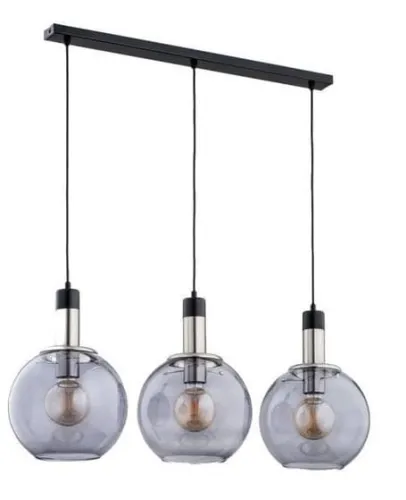 Zamów teraz Lampa wisząca nad stół w stylu loft czarna listwa z dymionymi szklanymi kloszami z domieszką chromu Vanelo Chrom Alfa 62170 3xE27 90cm x 80cm