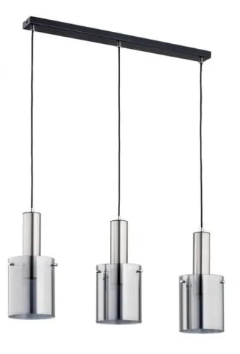 Szybka wysyłka Lampa wisząca nad stół czarna listwa srebrne podłużne oprawki dymione cylindryczne klosze Celia Silver Alfa 62166 3xE27 90cm x 73cm
