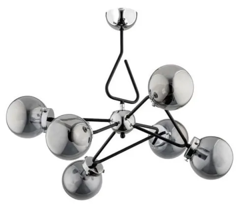 Szybka dostawa Nowoczesna chromowana lampa wisząca z dymionymi kloszami i czarnymi ramionami Trymer Alfa 62167 6xE14 53cm x 72cm