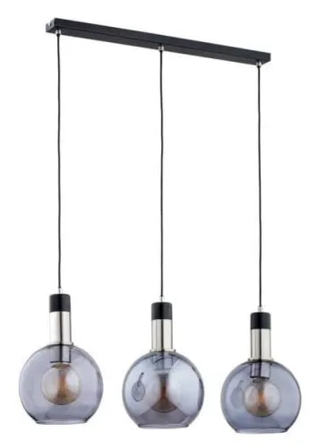 Dostępne od ręki Lampa wisząca nad stół z przydymionymi kloszami czarna listwa i srebrne dodatki Maya Silver Alfa 62164 3xE27 90cm x 75cm