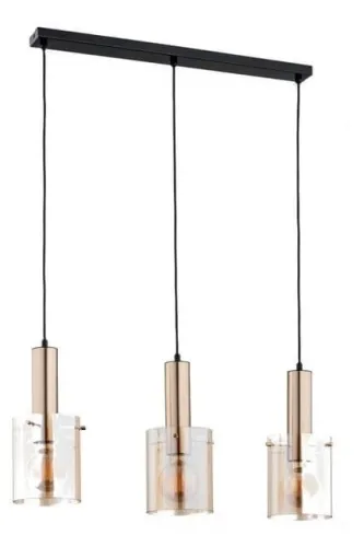 Szybka wysyłka Lampa wisząca nad stół czarna listwa złote oprawki i bursztynowe szklane klosze Celia Gold Alfa 62165 3xE27 90cm x 73cm