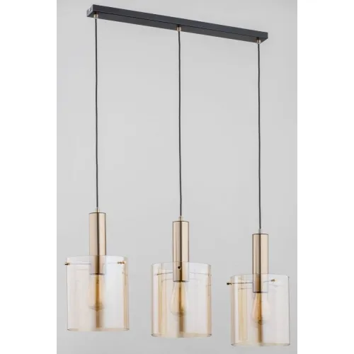 Lampa wisząca nad stół czarna listwa złote oprawki cylindryczne bursztynowe szklane klosze Calena Gold Alfa 62161 90cm x 75cm Wyprzedaż